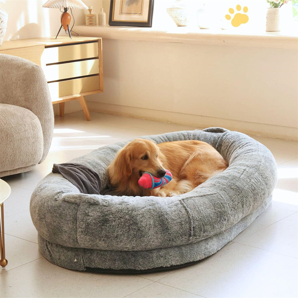 Xxl Human-Sized Dog Bed Washable Orthopedic Pet Bed Bean Bag With Soft Blanket
