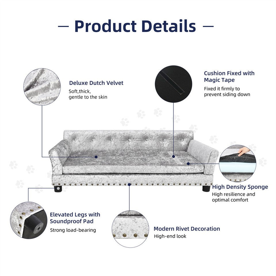 Large Leather Velvet Dog Sofa Lounge Bed( Grey)