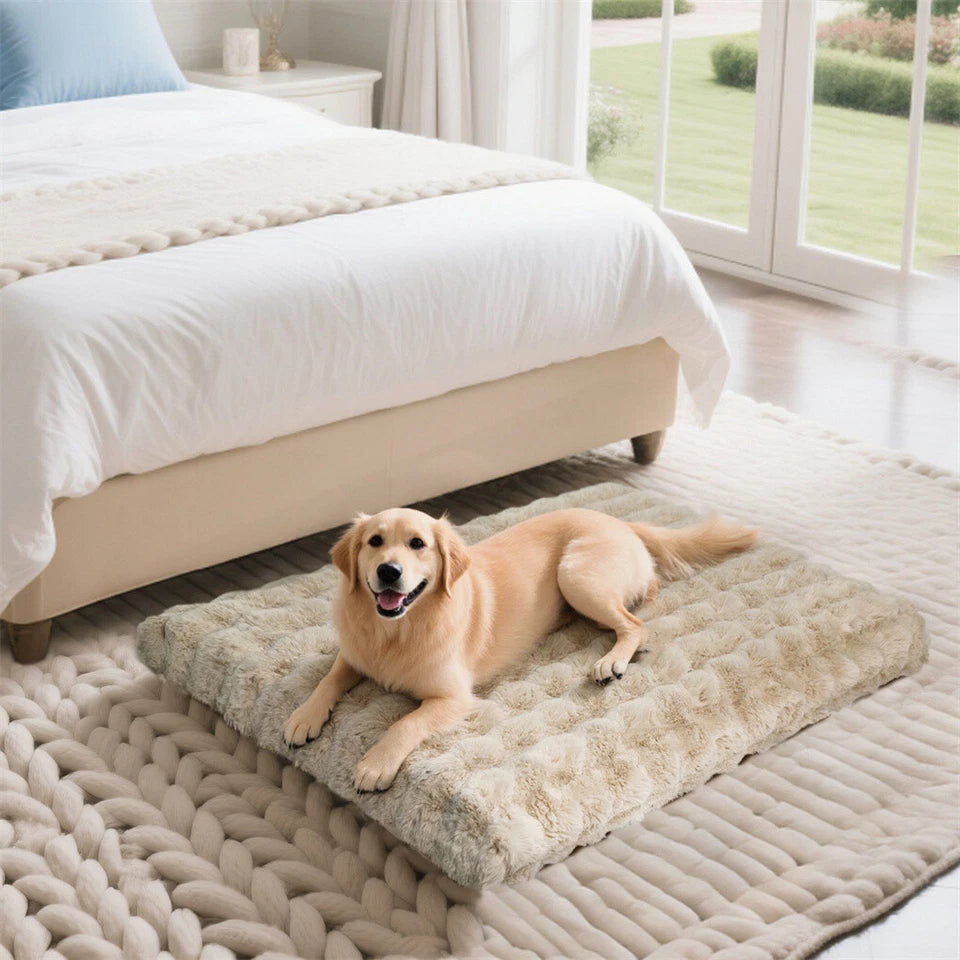Plush Dog Crate Bed with Non Slip Base and Removable Cover
