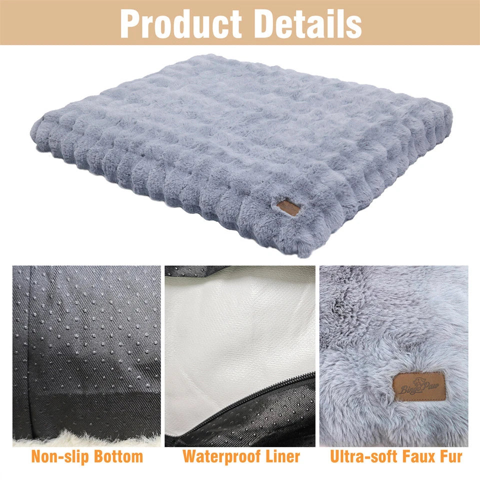 Plush Pet Bed with Non Slip Base and Removable Cover