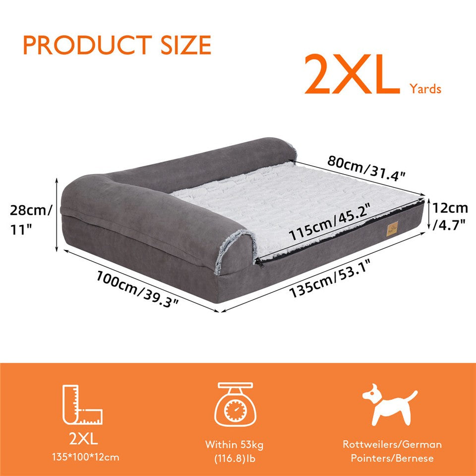 L-Shaped Dog Bed with Bolstered Cushion & Neck Care