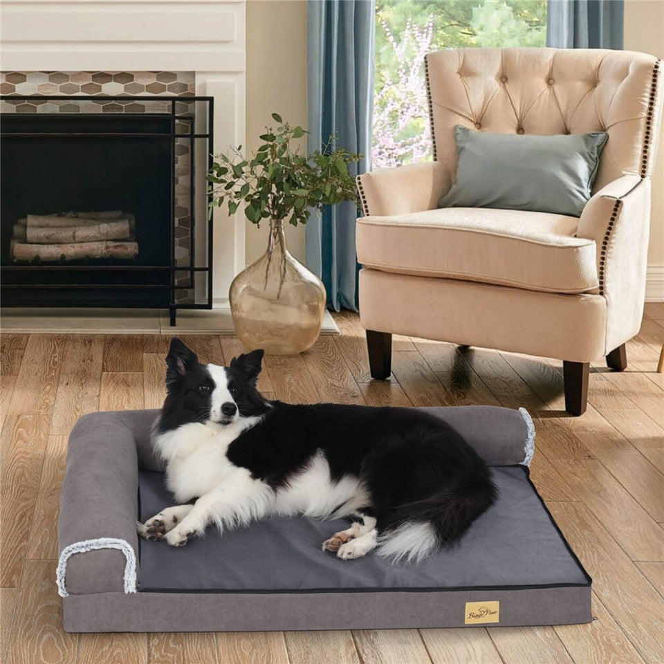 L-Shaped Dog Bed with Bolstered Cushion & Neck Care