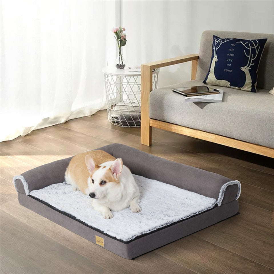 L-Shaped Dog Bed with Bolstered Cushion & Neck Care