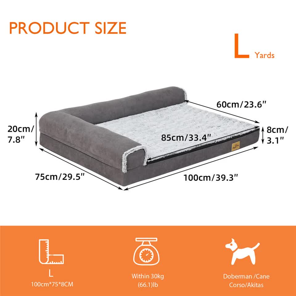 L-Shaped Dog Bed with Bolstered Cushion & Neck Care
