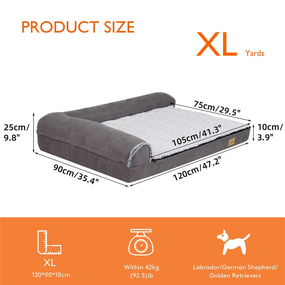 L-Shaped Dog Bed with Bolstered Cushion & Neck Care