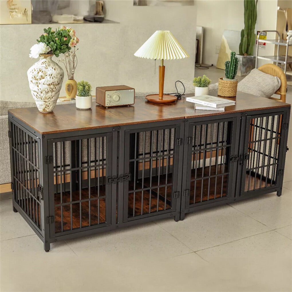 Fin 4 Doors Ultra Thicken Dog Crate Cage End Table Divided Dog Puppy Kennel F/ 2 Dog