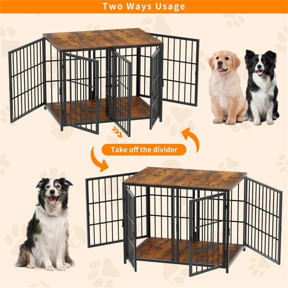 Fin 4 Doors Ultra Thicken Dog Crate Cage End Table Divided Dog Puppy Kennel F/ 2 Dog