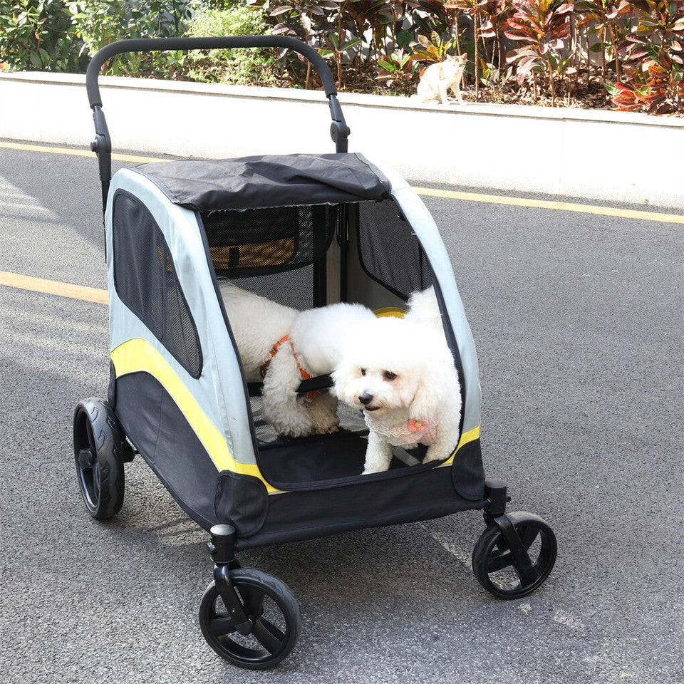 Two Dogs Stroller Divider Pet Travel Stroller Carrier One-key Folding Outdoor