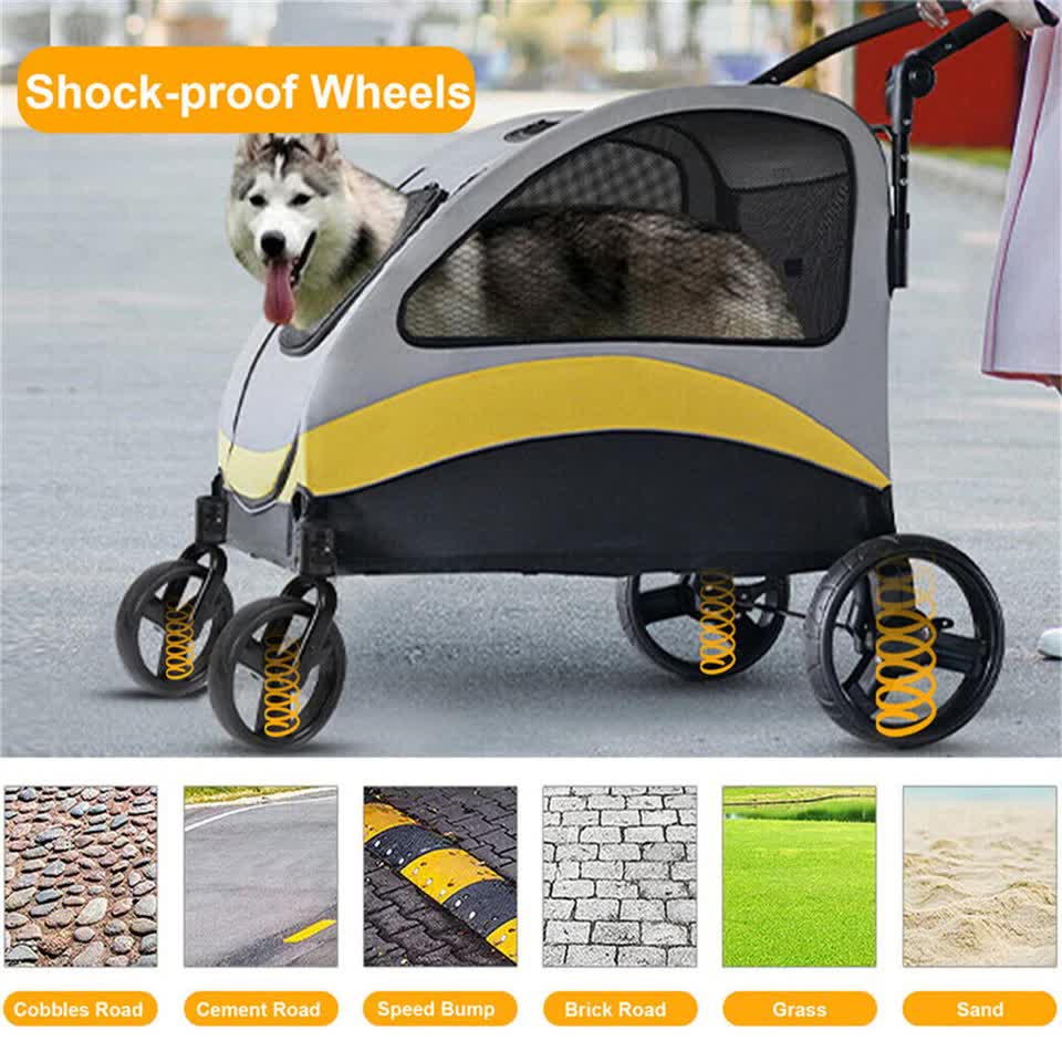 Large Dog Stroller Foldable Pet Pushchair with Doors