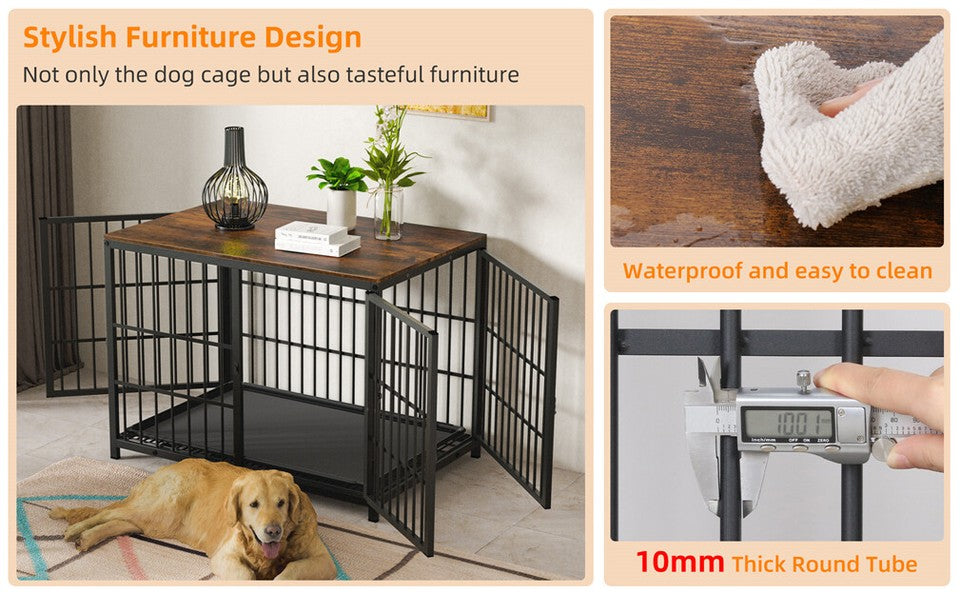 Sturdy Wooden Dog Crate with Storage Table