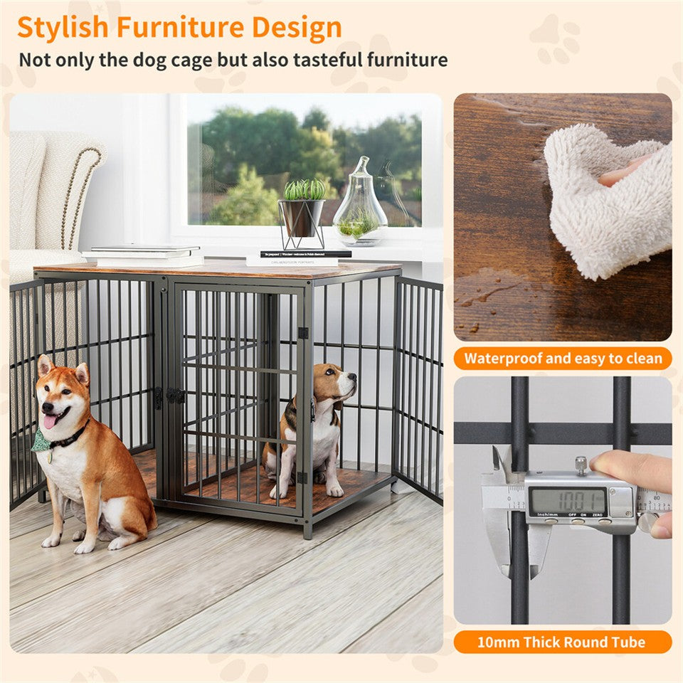 Indestructible Wooden Dog Crate Furniture With Divider For 2 Dogs Cage End Table