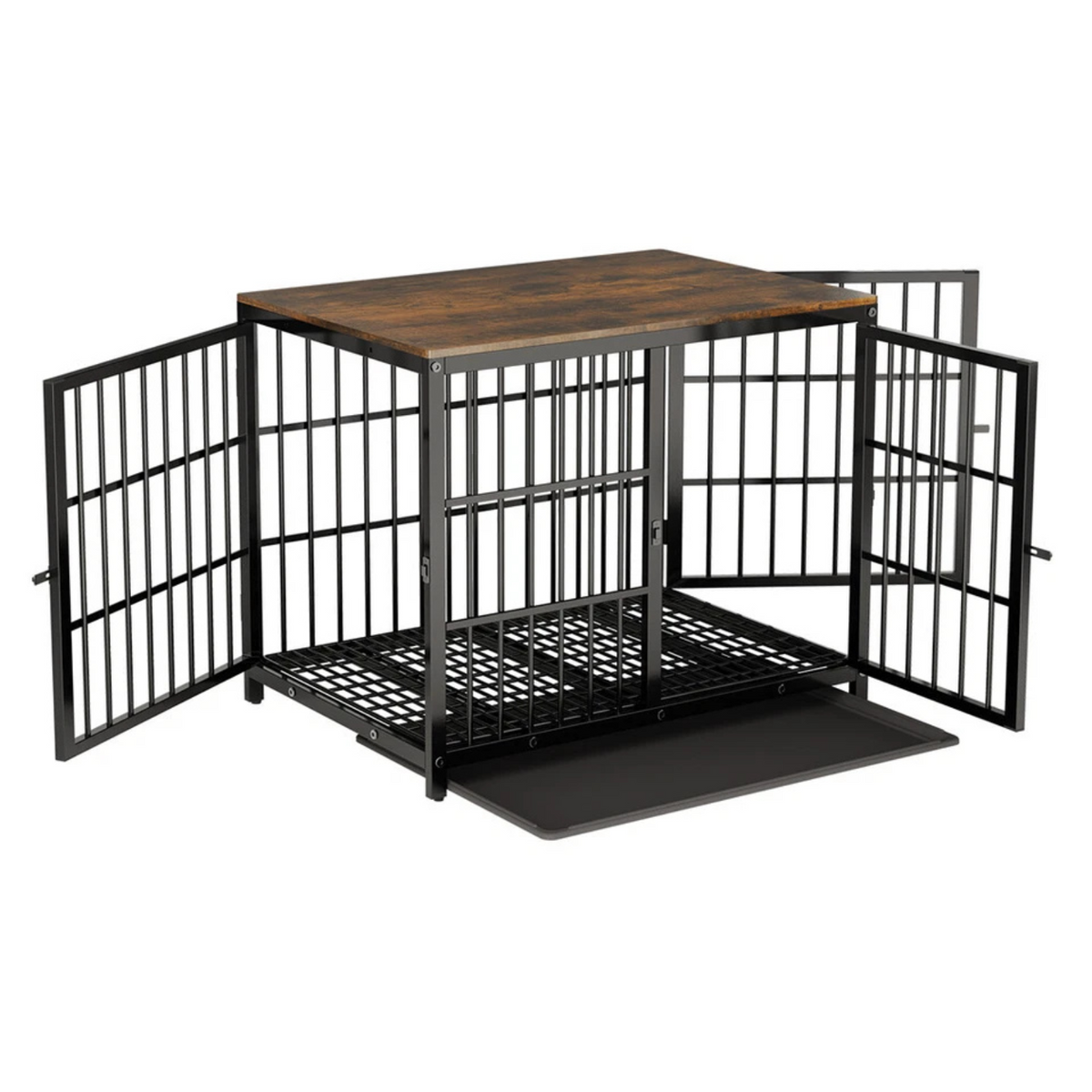P&amp;P Black Walnut XL Dog Crate with Wooden Furniture Style, 3-Door Entry and Slide Out Tray
