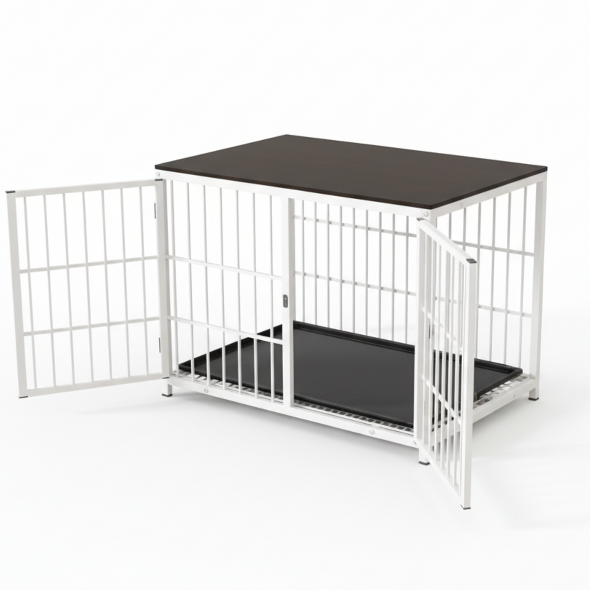 P&amp;P White Walnut XL Dog Crate with Furniture Style Top, 3 Doors and Easy Clean Tray Included