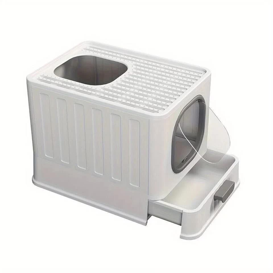 Big Top Entry Deep Tray Enclosed Kitty Cat Litter Box Easy To Clean Pull Handle