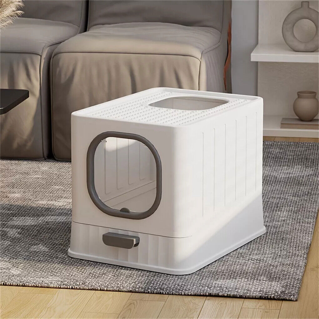Big Top Entry Deep Tray Enclosed Kitty Cat Litter Box Easy To Clean Pull Handle