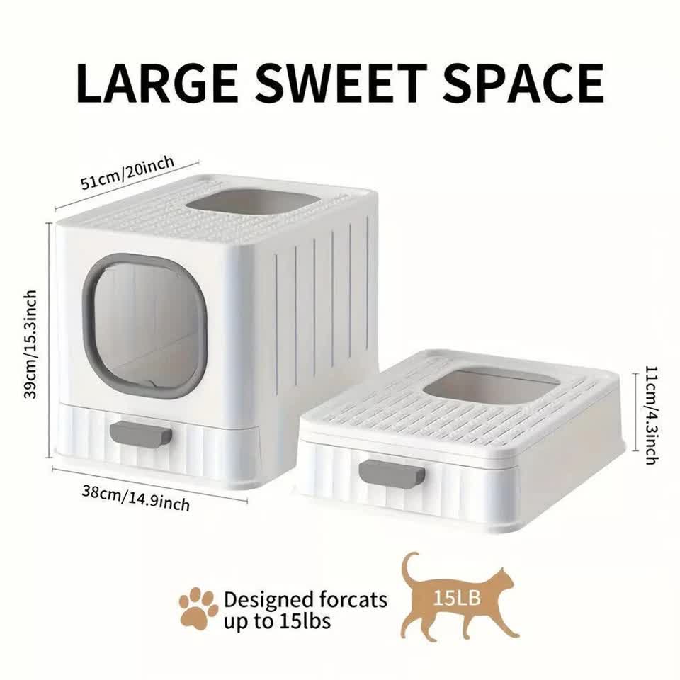 Big Top Entry Deep Tray Enclosed Kitty Cat Litter Box Easy To Clean Pull Handle