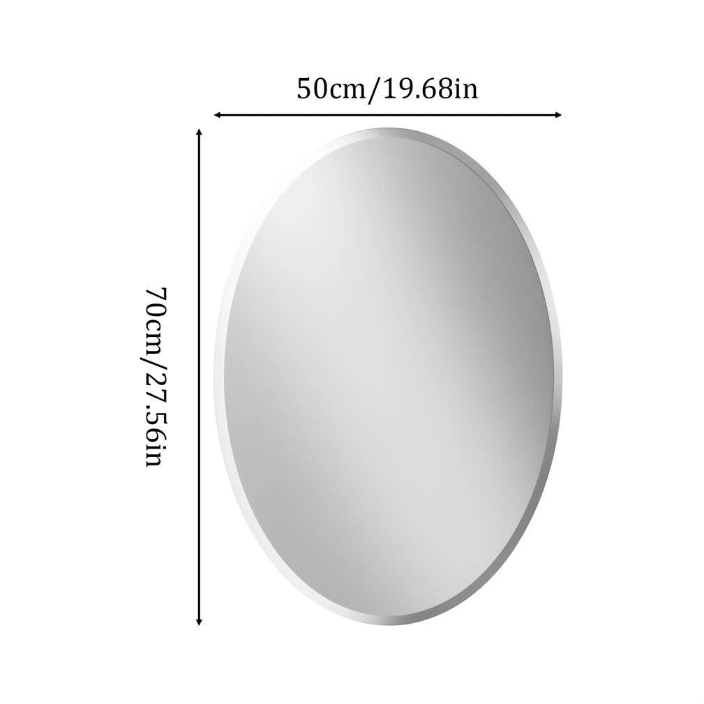 Beveled Edge Oval Wall Mirror, Frameless Decorative Glass Mirror for Bathroom, Living Room, Entryway, Hallway - 50x70cm