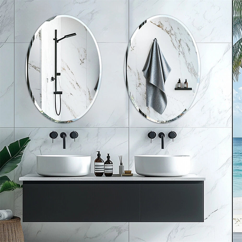Beveled Edge Oval Wall Mirror, Frameless Decorative Glass Mirror for Bathroom, Living Room, Entryway, Hallway - 50x70cm