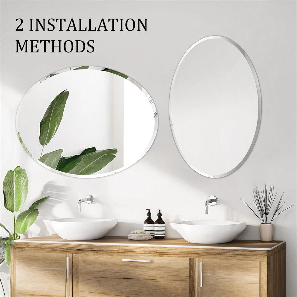 Beveled Edge Oval Wall Mirror, Frameless Decorative Glass Mirror for Bathroom, Living Room, Entryway, Hallway - 50x70cm