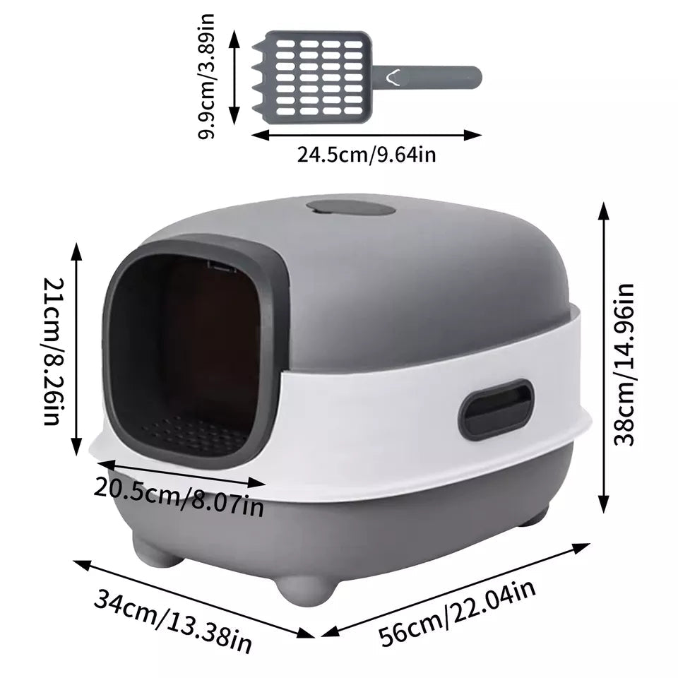 Large Capacity Enclosed Cat Litter Box with Hood and Scoop, Leak-Proof Design
