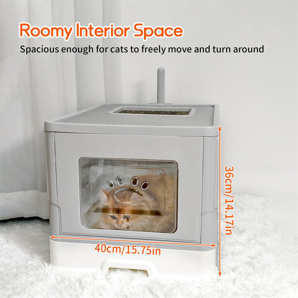 Large Enclosed Cat Litter Box Foldable Cat Kitten Toilet Box with Slide-Out Tray