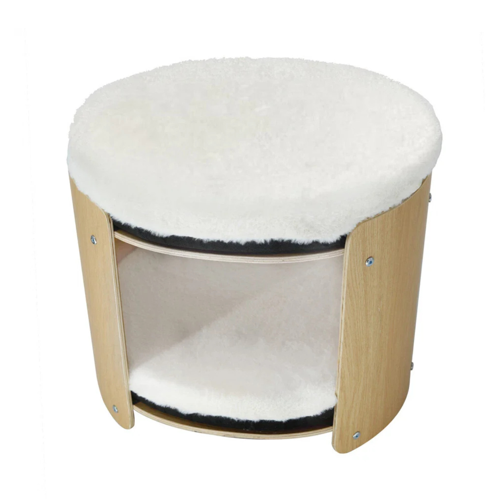 Natural Wood Cat Bunk Bed with Cushioned Two Tiers for Stylish Pet Comfort