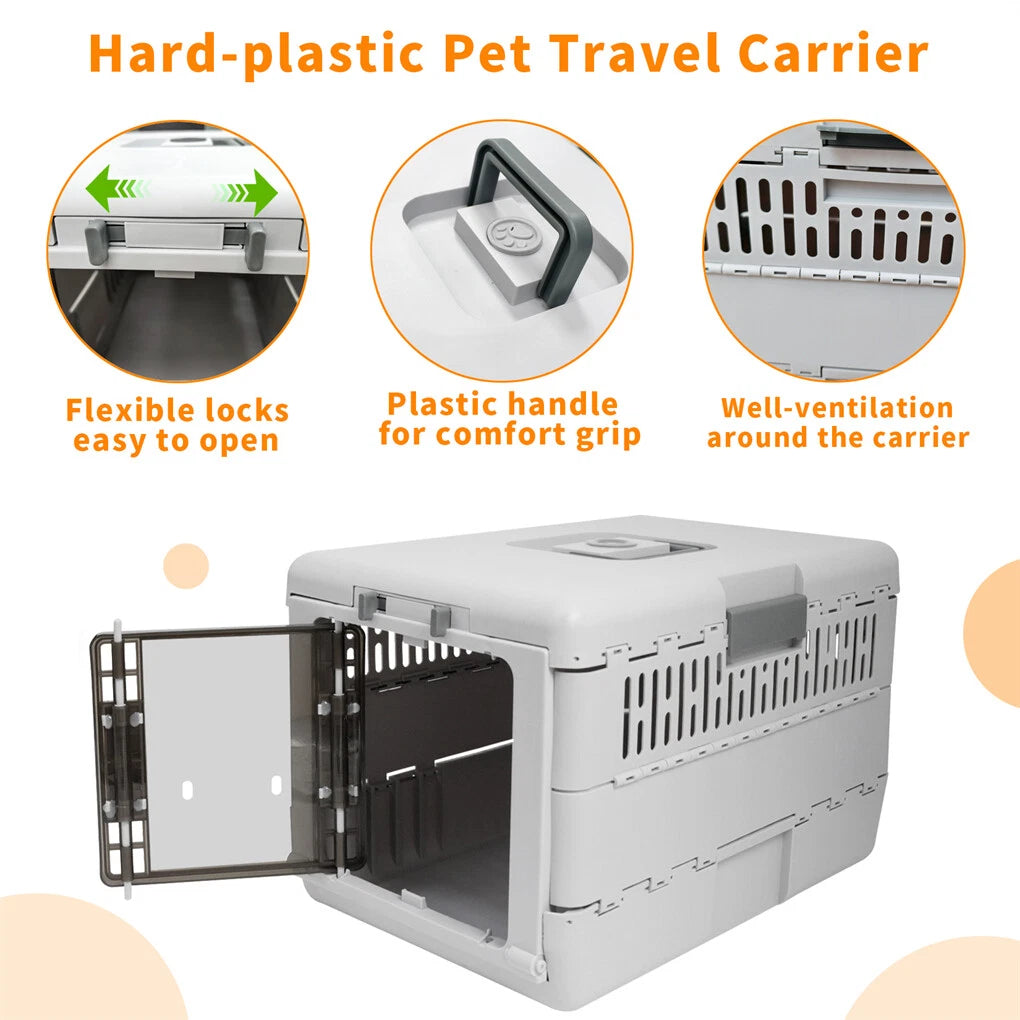 Portable Cat Travel Carrier Collapsible Plastic Kitten Pet Carry Crate