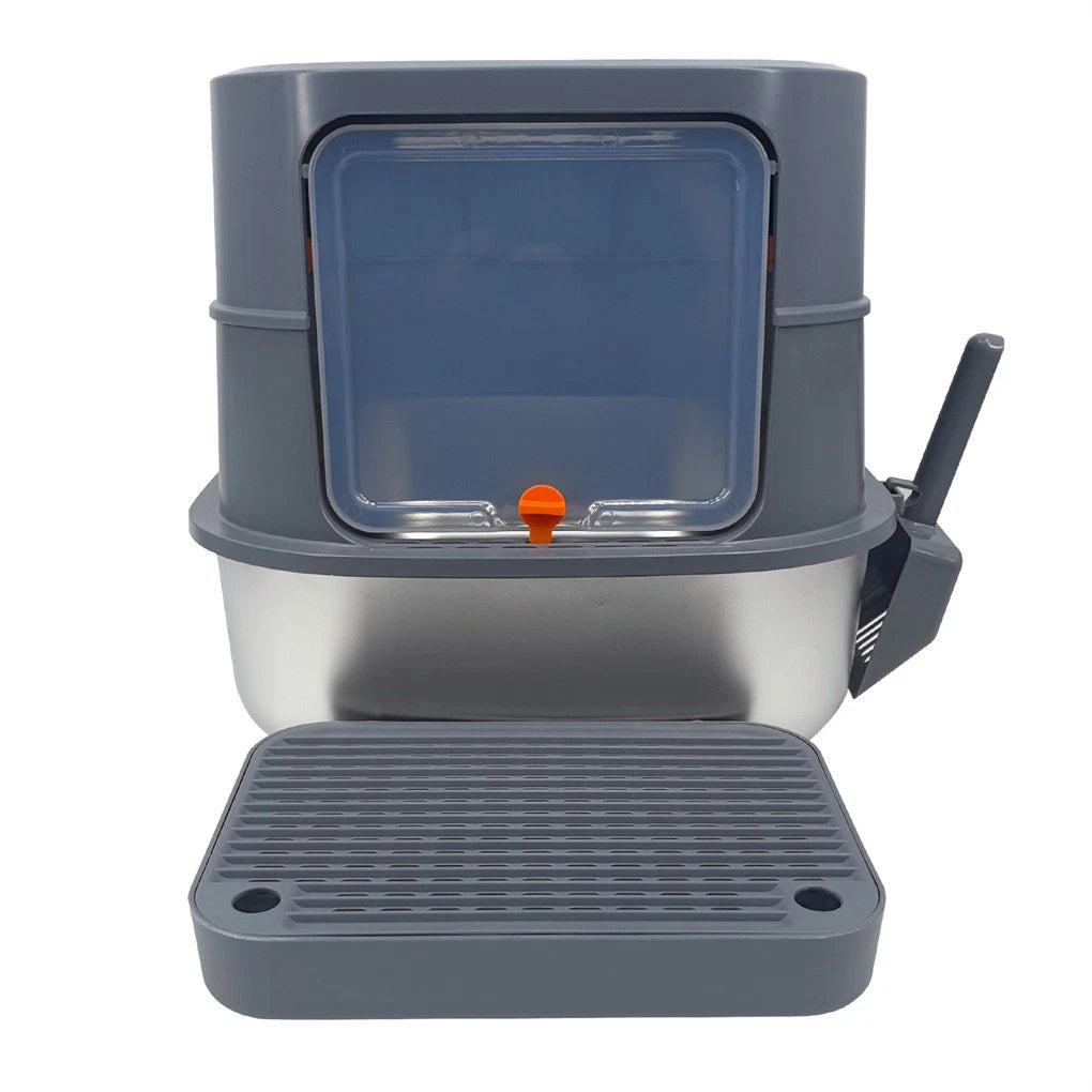 P&P Jumbo Stainless Steel Cat Litter Box for Multi-Cats Large Toilet Box with Removable Lid