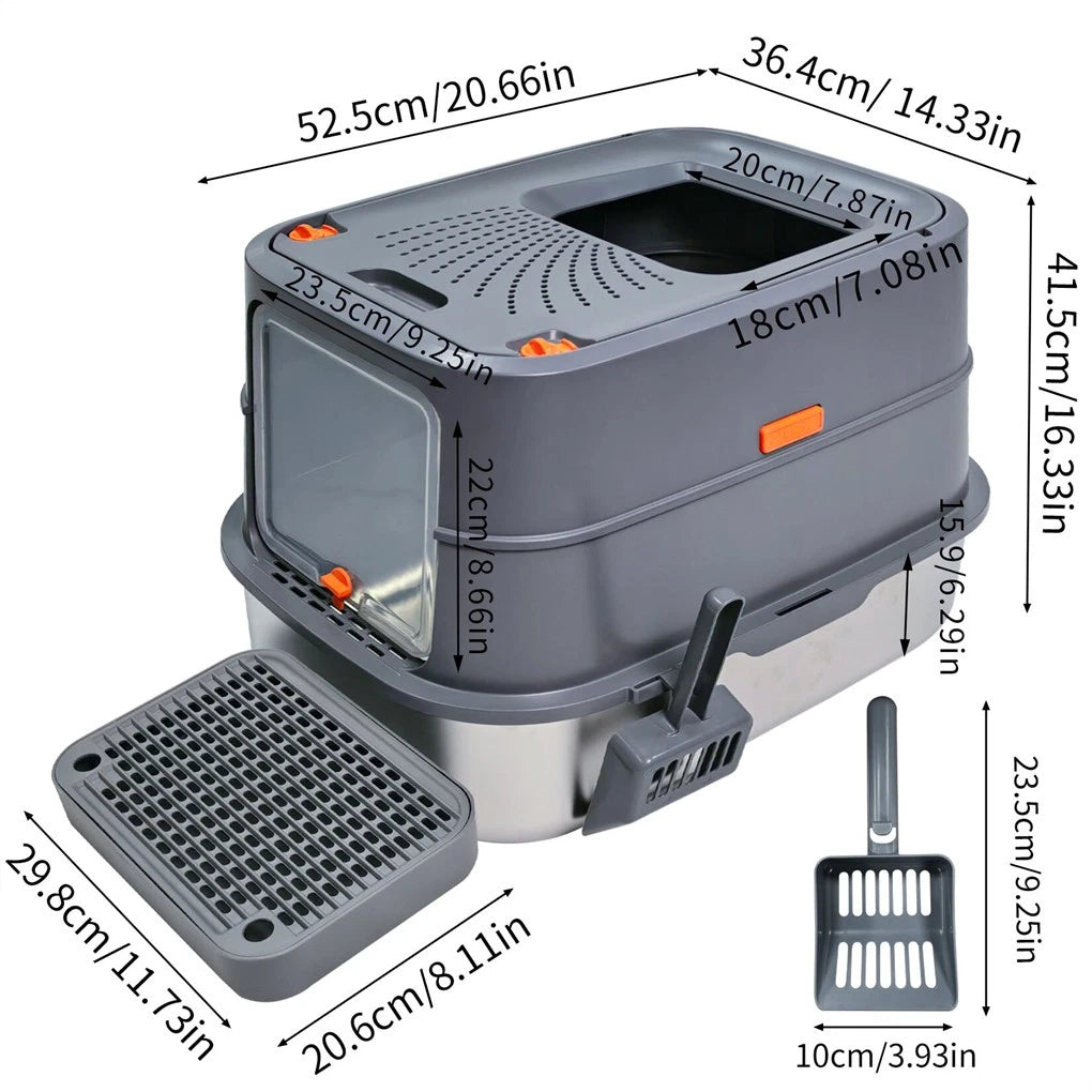 P&P Jumbo Stainless Steel Cat Litter Box for Multi-Cats Large Toilet Box with Removable Lid