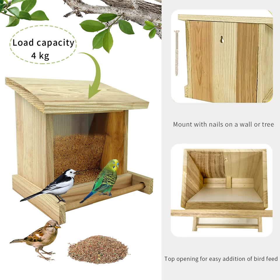 Wooden Outdoor Hanging Bird Feeder Wall Mounted