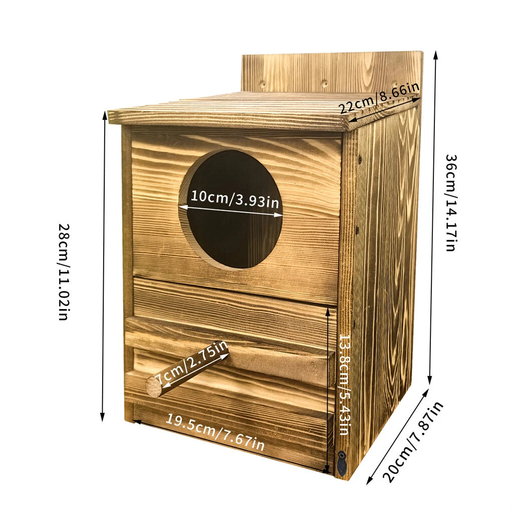 Large Wooden Screech Owl House Nesting Box with Perch - Outdoor Birdhouse for Garden Trees