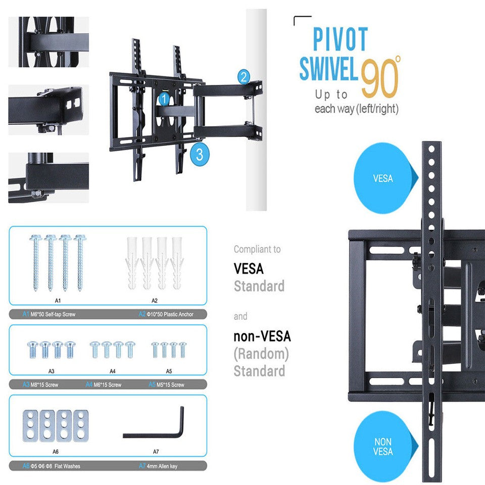 Tilt & Swivel Dual Arms TV Mount Cantilever Wall Bracket 40 46 50 55 56" LCD LED
