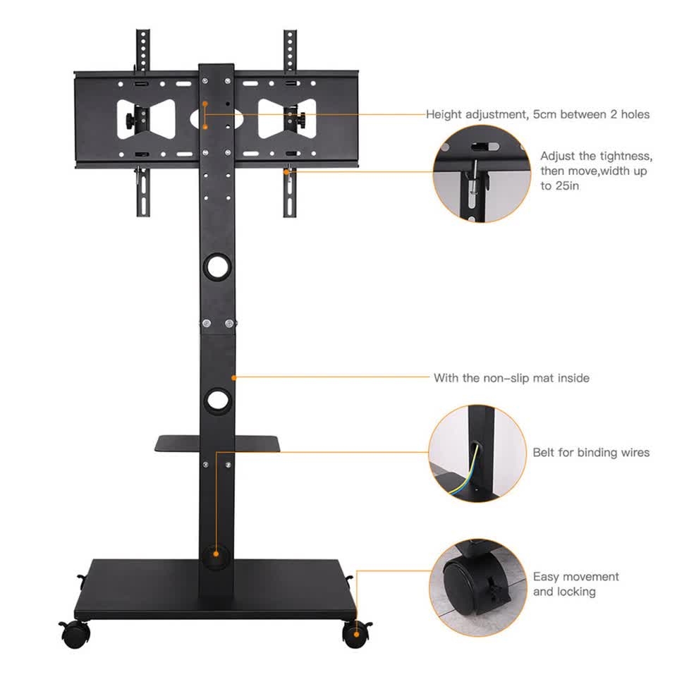 Home Theatre/ School Display Stand Mobile Tv Trolley Floor Stand Bracket 32-70"