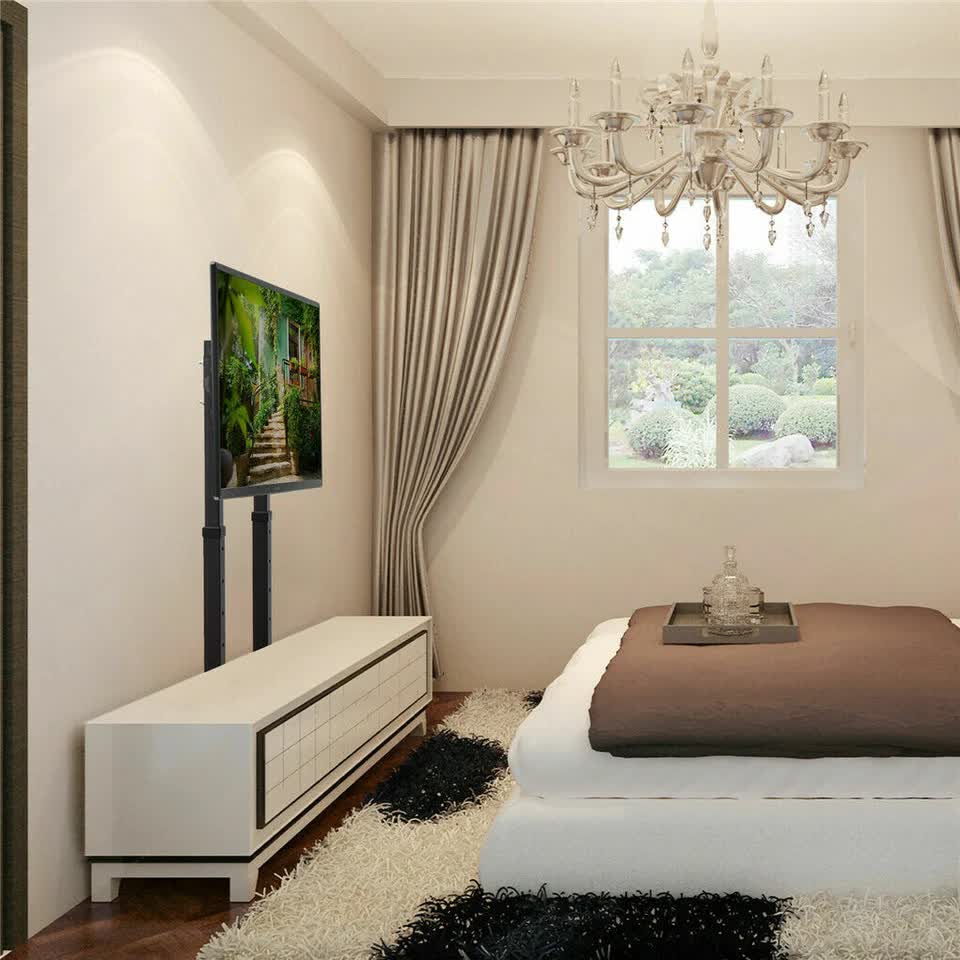 Double Pole Adjustable Tv Cart Floor Stand Mount For 32 to 65Inch