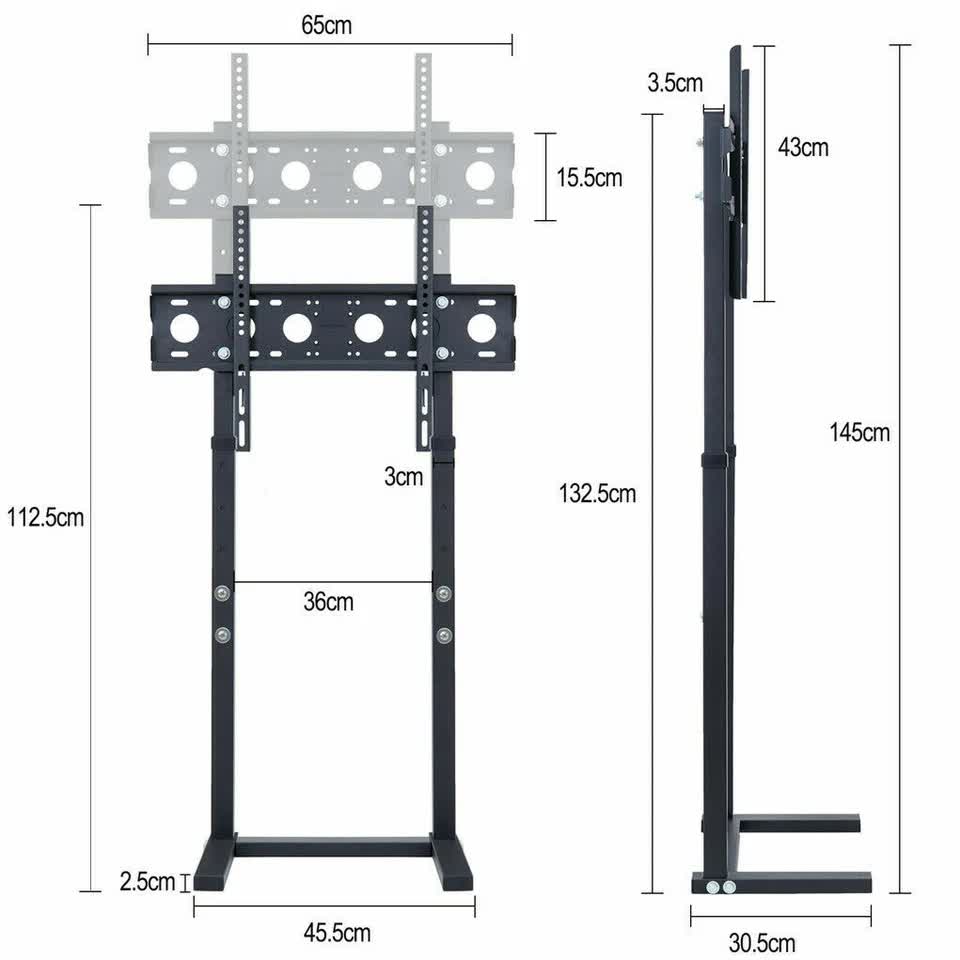 Double Pole Adjustable Tv Cart Floor Stand Mount For 32 to 65Inch