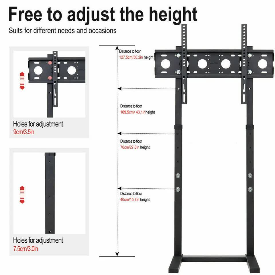 Double Pole Adjustable Tv Cart Floor Stand Mount For 32 to 65Inch