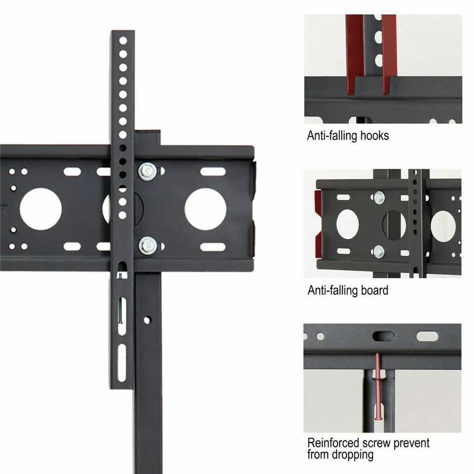 Double Pole Adjustable Tv Cart Floor Stand Mount For 32 to 65Inch