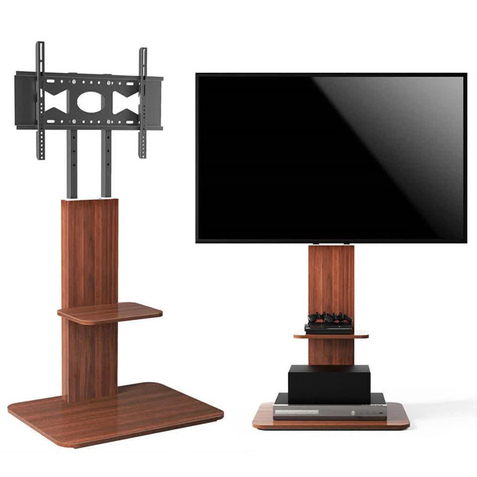 32"-65" Tv Floor Stand Adjustable Corner Tv Mount Bracket With Sturdy Wood Base