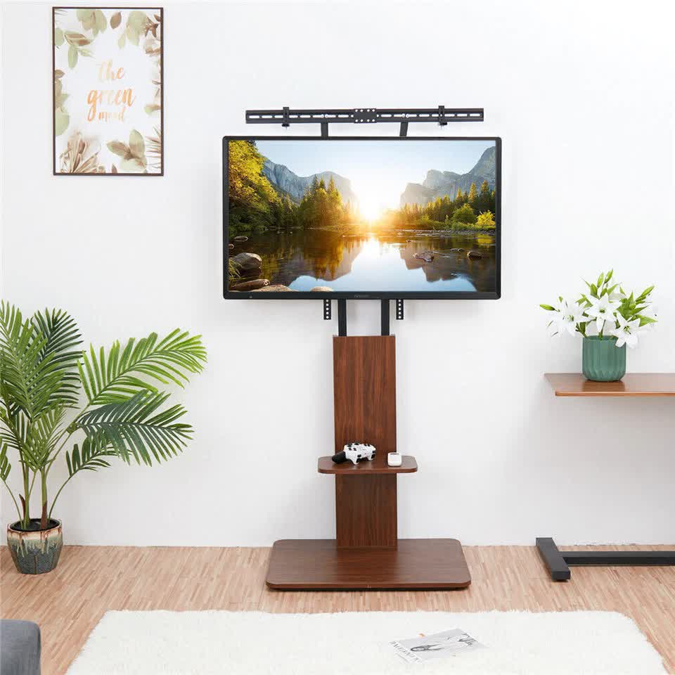 32"-65" Tv Floor Stand Adjustable Corner Tv Mount Bracket With Sturdy Wood Base