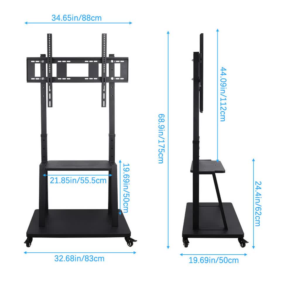 100" Heavy Duty Floor TV Stand TV Cart Trolley Height Adjustable Mount Bracket