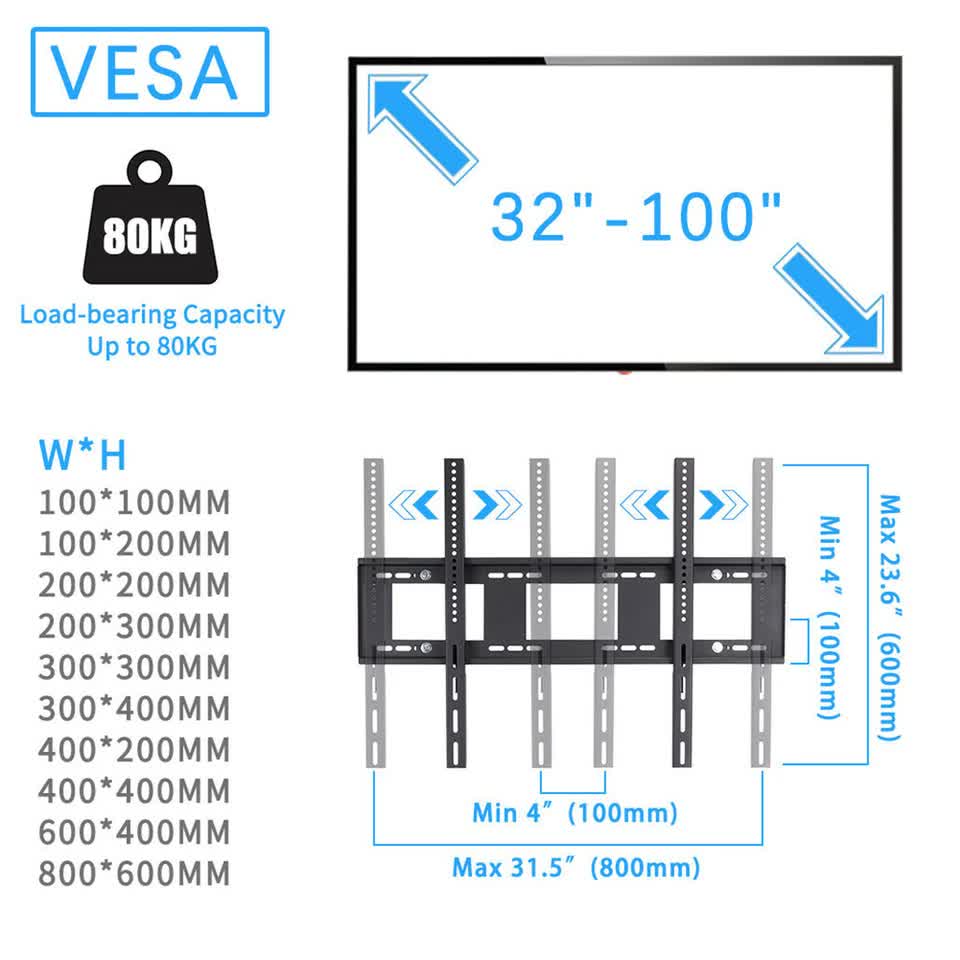 100" Heavy Duty Floor TV Stand TV Cart Trolley Height Adjustable Mount Bracket