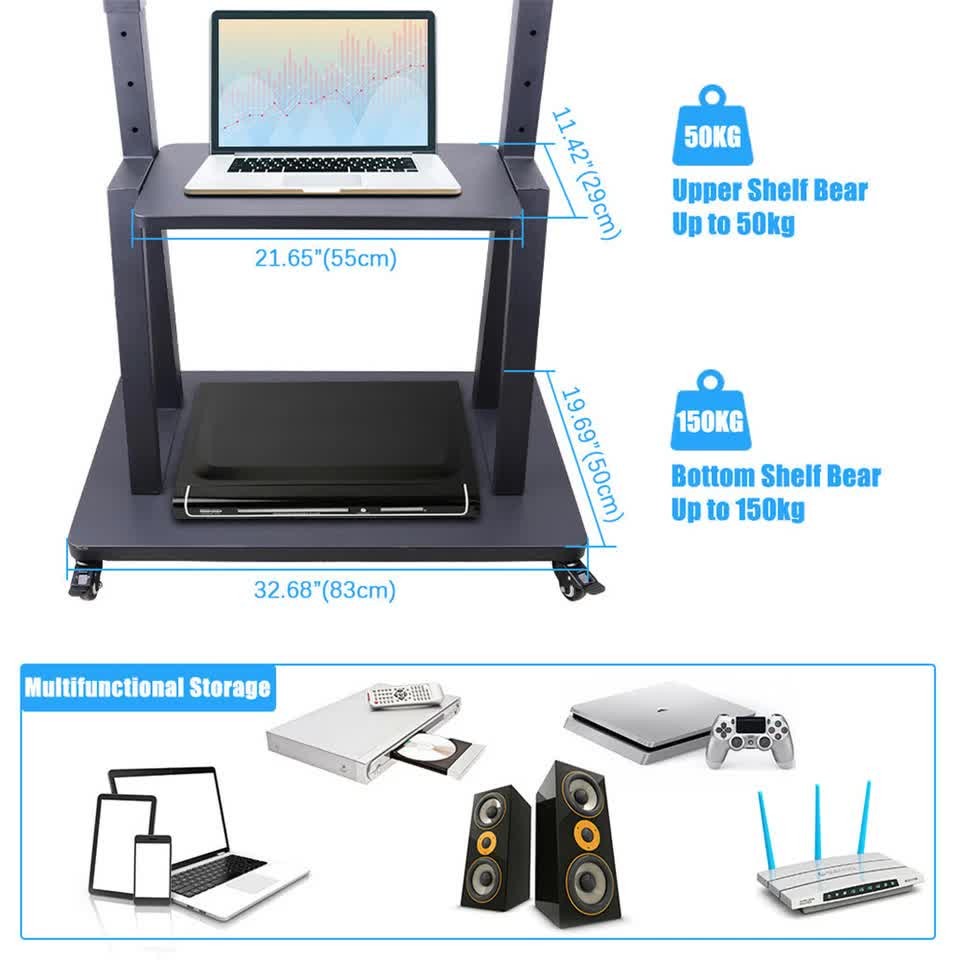 100" Heavy Duty Floor TV Stand TV Cart Trolley Height Adjustable Mount Bracket