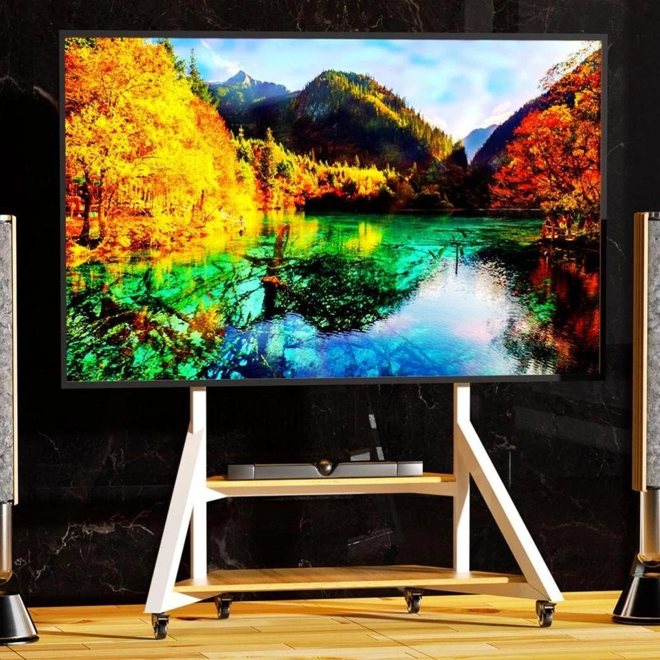 White Heavy Duty TV Floor Stand with 2-Tier Shelves for 65-100 Inch Large Screens