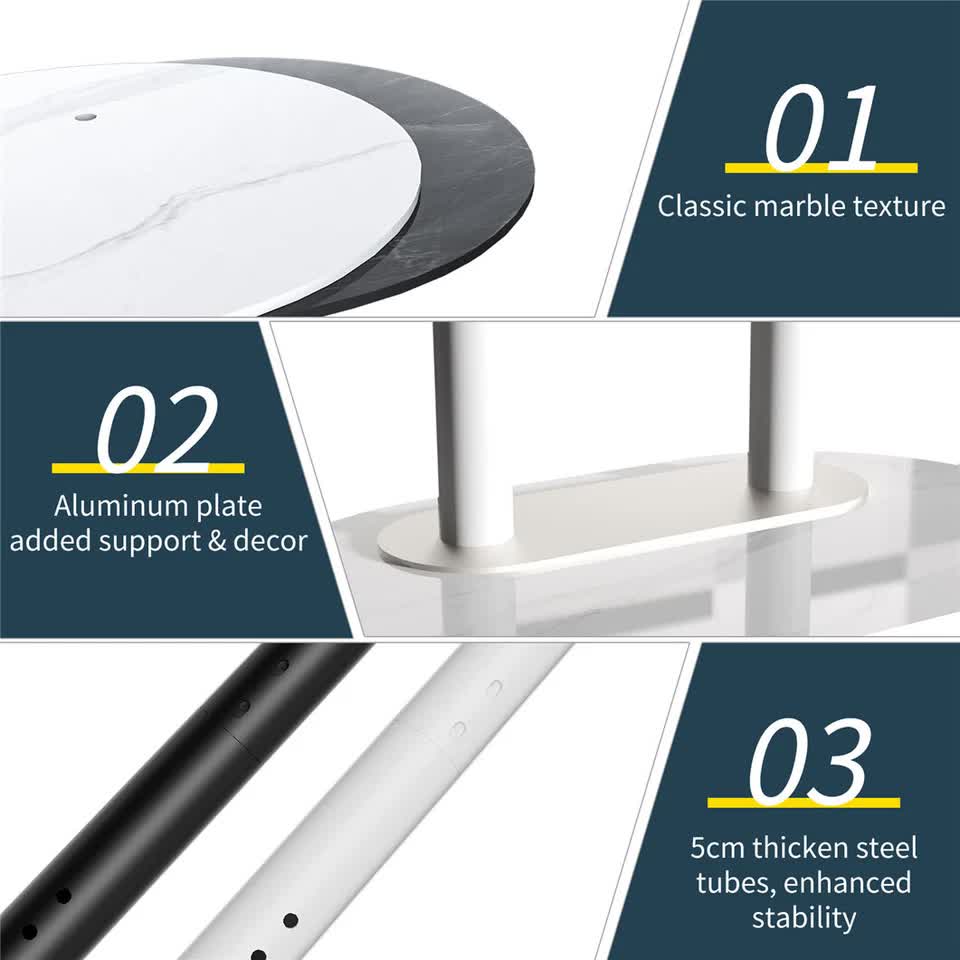 38-75" Heavy Duty Floor Tv Stand W/ Marble Shelf Adjustable Height Mount Bracket