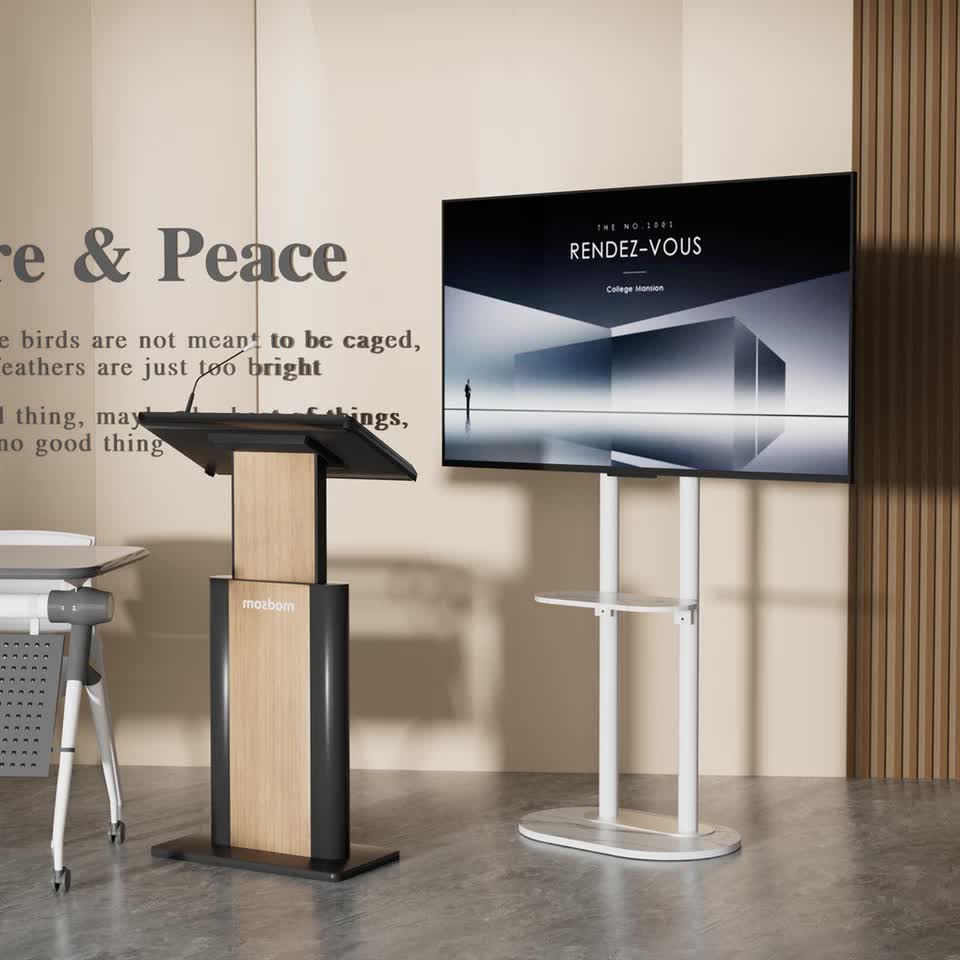 Minimalist Marble Textured Floor Tv Stand 40"-75" Strong Steel Tv Bracket Stable