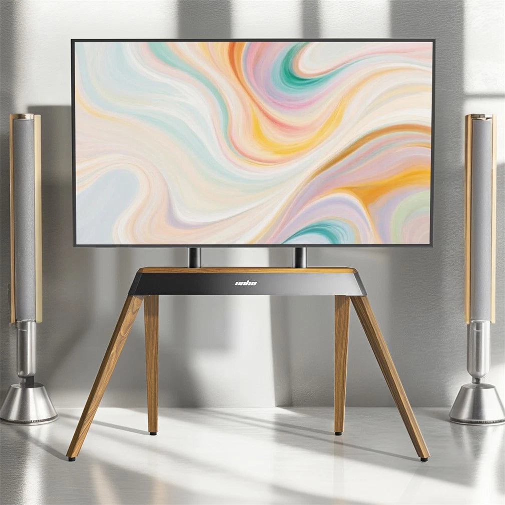 40-86 Inch Large Modern TV Floor Stand Mount - Height Adjustable LED LCD OLED Display Bracket with Trapezoidal Frame