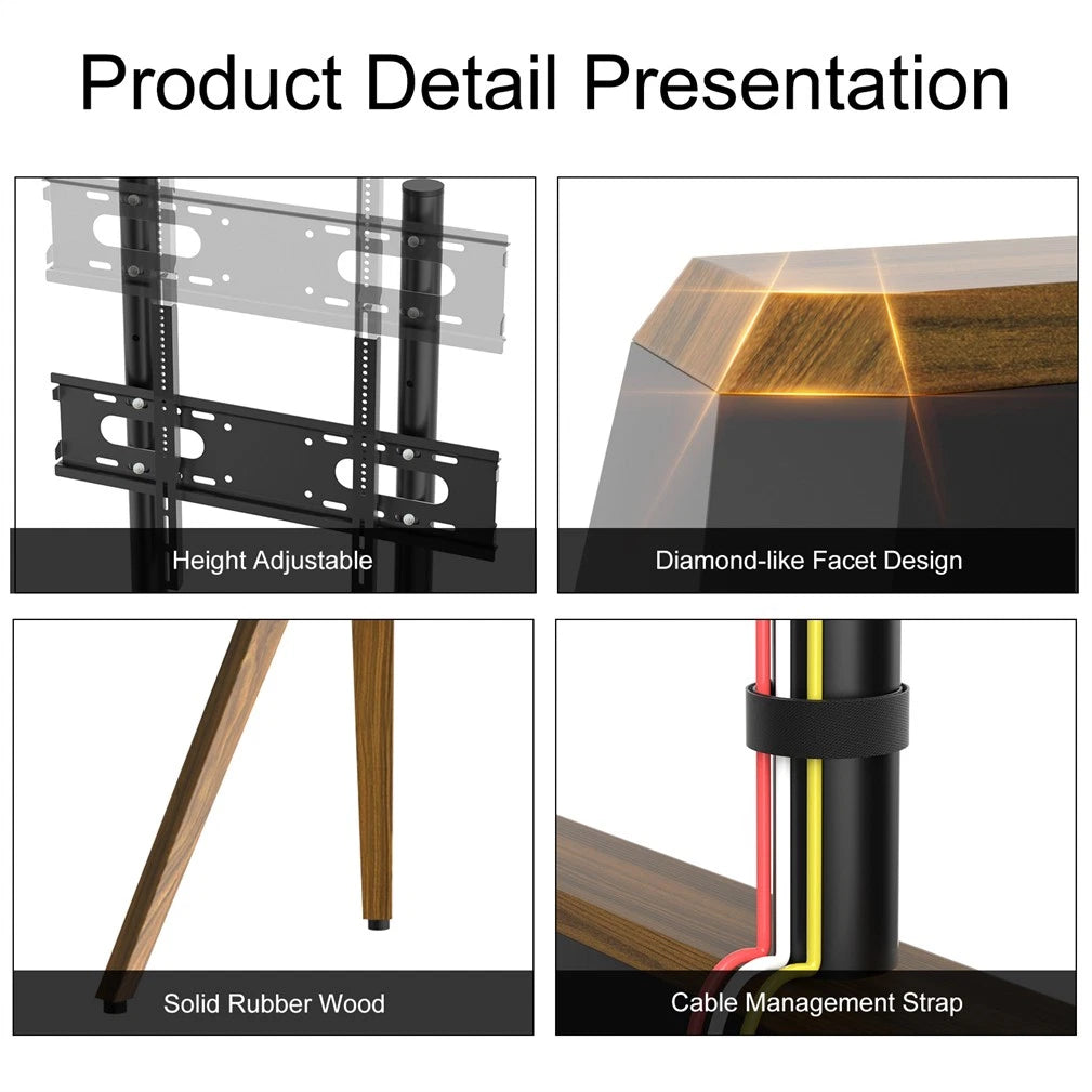 40-86 Inch Large Modern TV Floor Stand Mount - Height Adjustable LED LCD OLED Display Bracket with Trapezoidal Frame