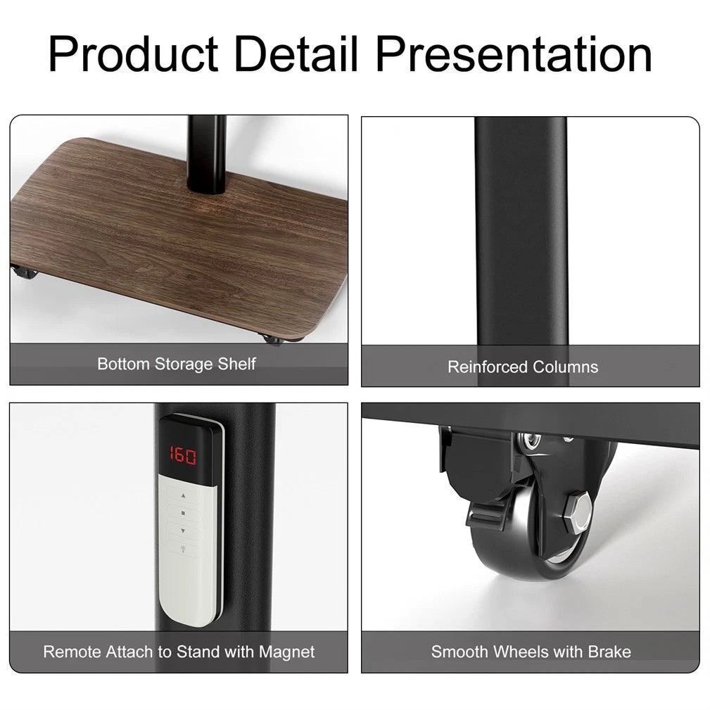 37-75 Inch Electric Height Adjustable Rolling TV Stand - Motorized Floor Mount with Remote Control, Shelf & Lockable Wheels