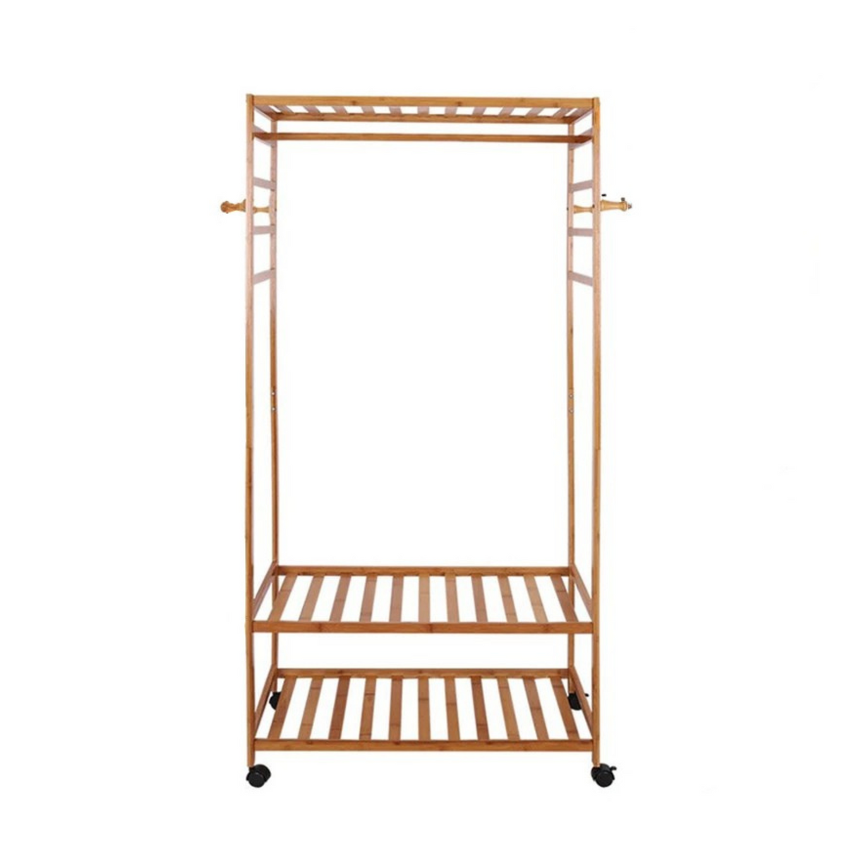 XXL Wooden Clothes Rail Coat Rack with Wheels – Open Wardrobe Organizer