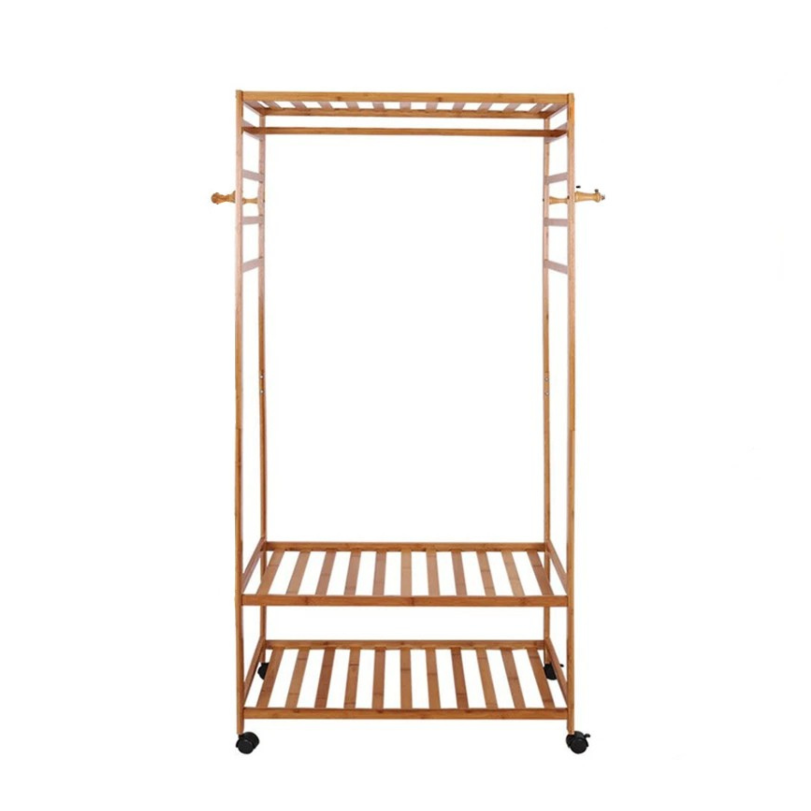 XXL Wooden Clothes Rail Coat Rack with Wheels – Open Wardrobe Organizer